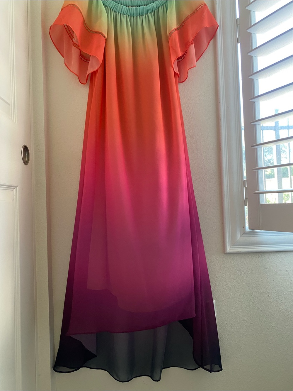 🌼 Trina Turk Ombré Rainbow Dress Chiffon Extra Small